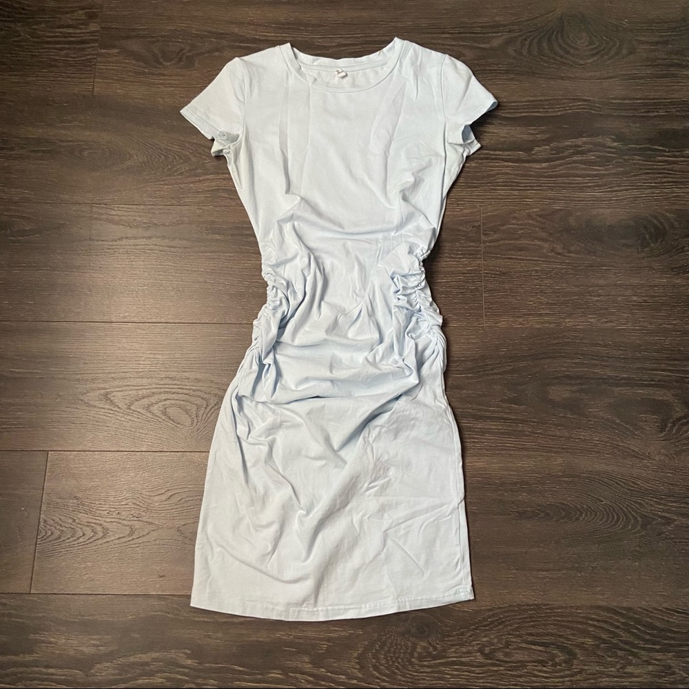 Missufe Light Blue Short Sleeve Ruched Dress